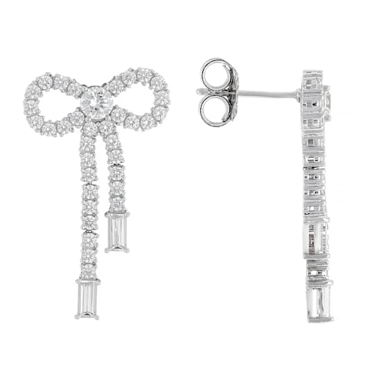 Bow Earrings With CZ In Sterling Silver