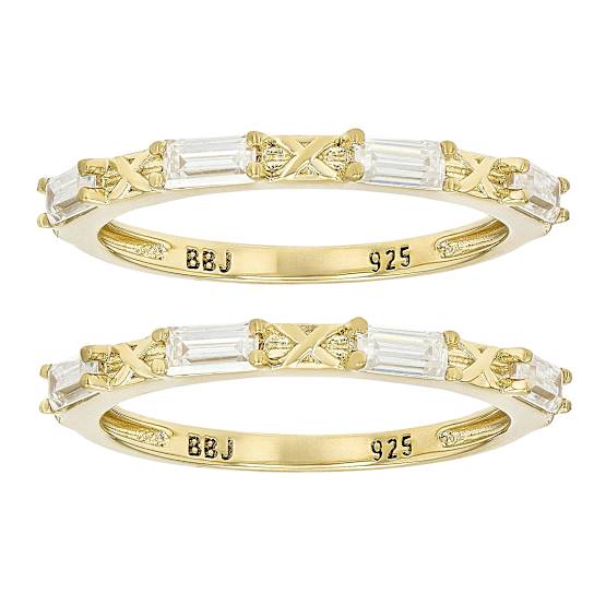 Moissanite Baguette Stackable Ring Set Of 2 In 14K Gold Over Sterling
Silver 0.72ctw DEW
