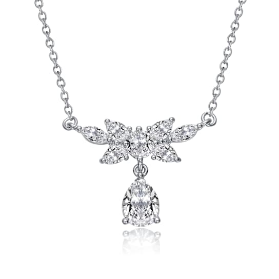 Pear Shape CZ Teardrop Pendant Necklace In Sterling Silver
