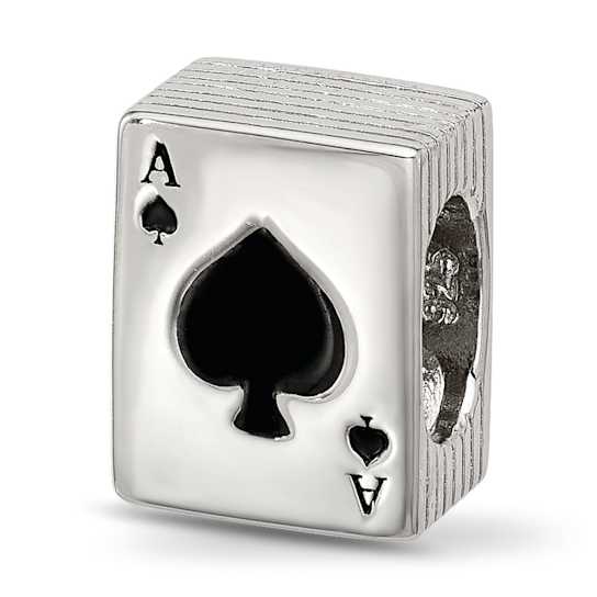 Sterling Silver Enamel Deck of Cards with Spades Showing Bead