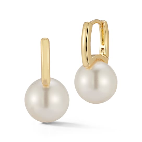 Rachel Zoe Simulated Pearl Huggie Hoop Drop Earrings in 14K Gold Over Brass