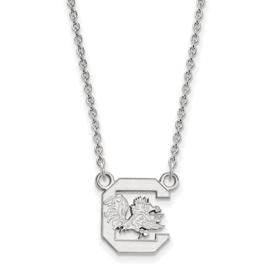 Rhodium Over Sterling Silver LogoArt University of South Carolina Small
Pendant Necklace