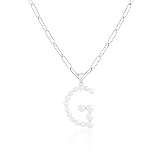 Letter G Initial Cultured Pearl Pendant Necklace In Sterling Silver