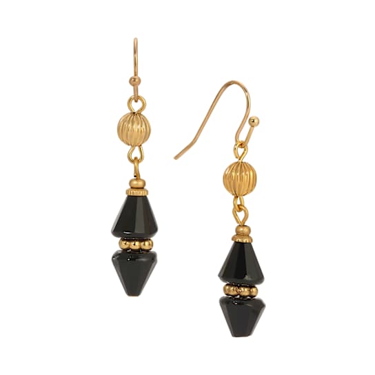 Gold Tone Bead Drop Wire Earrings