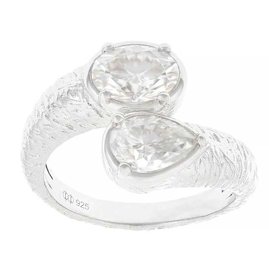 Oval And Pear Moissanite Bypass Ring In Platinum-Enhanced Sterling Silver