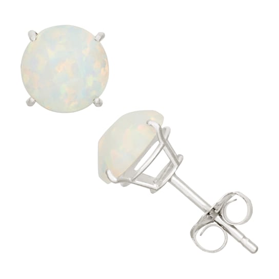 Lab Created Opal Round 10K White Gold Stud Earrings, 0.66ctw