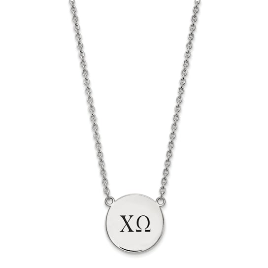Rhodium Over Sterling Silver LogoArt Chi Omega Large Enamel Pendant Necklace