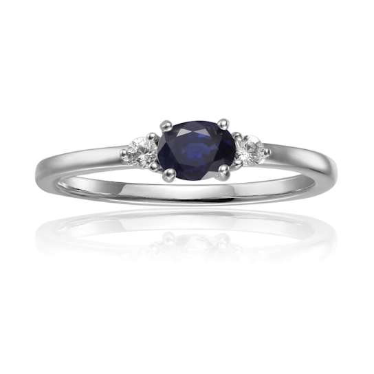 Blue and White Sapphire Sterling Silver Dainty Ring, 0.53ctw