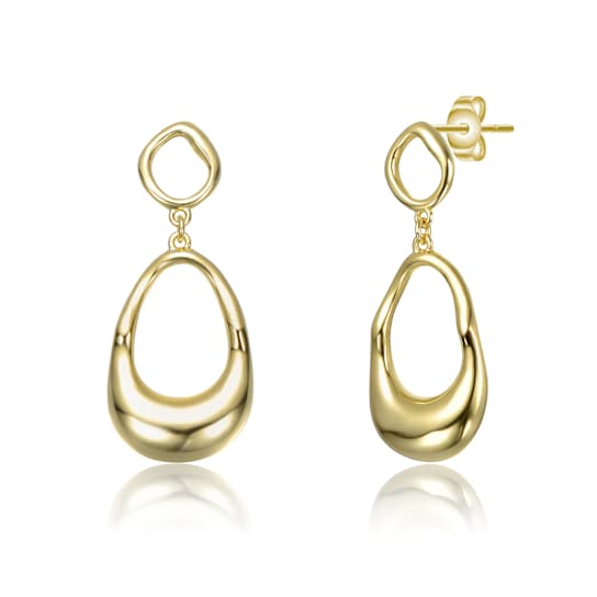 Organic Circle And Pear Shape Drop Earrings In 14K Gold Over Brass