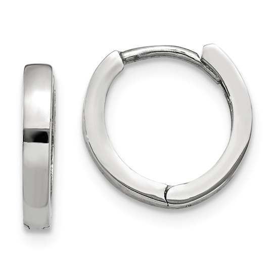 Rhodium Over 14k White Gold 7/16" Round Hinged Hoop Earrings