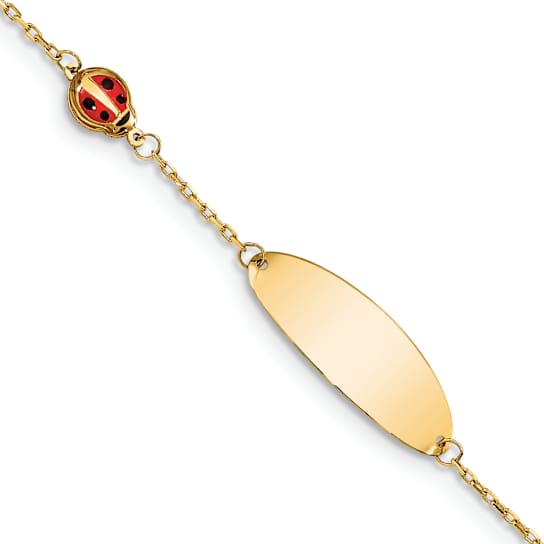 14k Yellow Gold Children's Enamel Ladybug ID Bracelet