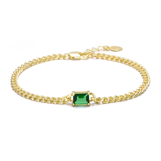 Emerald Color CZ Station Bracelet In 14K Gold Over Brass