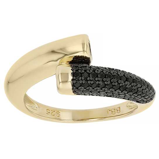 Black Spinel Bypass Ring In 18K Gold Over Sterling Silver
