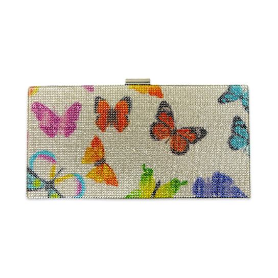 Silver Tone Clear Crystal Multi Butterfly Rhinestones Square Clutch