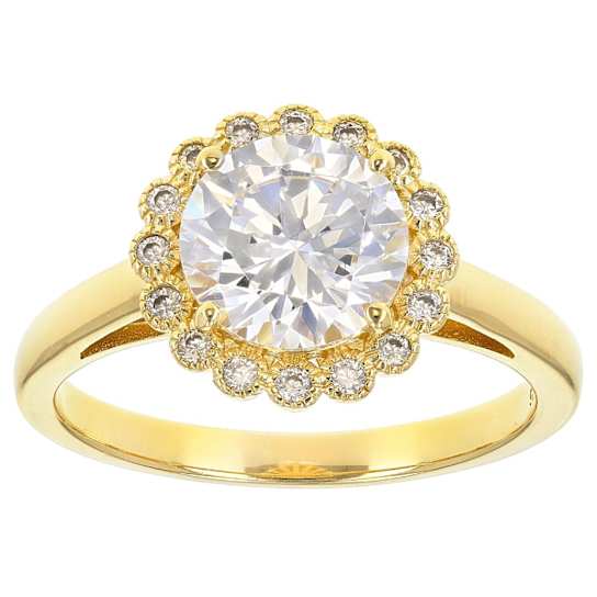 Round CZ Ring With Halo In 18K Over Sterling Silver