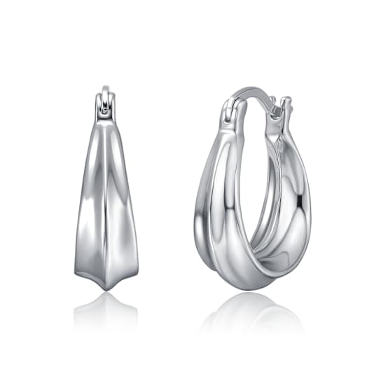 Sculptural Oblong Hoop Earrings In Rhodium Over Brass