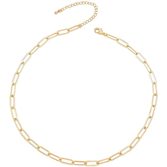 Paperclip Link Chain Necklace In 14K Gold Over Brass 16 Inch