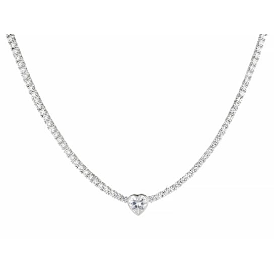 CZ Heart Tennis Necklace In Sterling Silver 17.10ctw 16 Inch