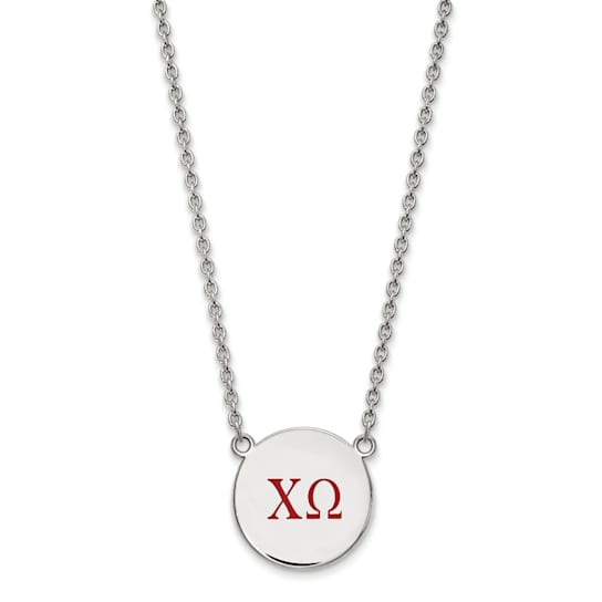 Rhodium Over Sterling Silver LogoArt Chi Omega Large Enamel Pendant Necklace