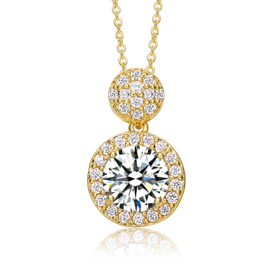 CZ Halo Pendant In 14K Gold Over Sterling Silver