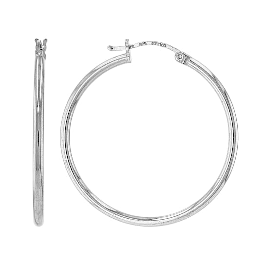 Large Polished Hoop Earrings In Sterling Silver