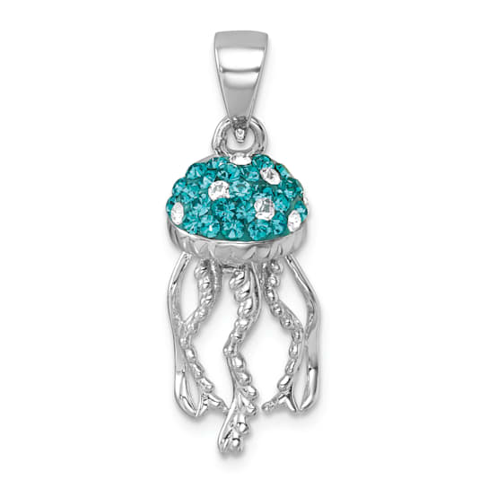 Rhodium Over Sterling Silver Polished Crystal Jellyfish Pendant