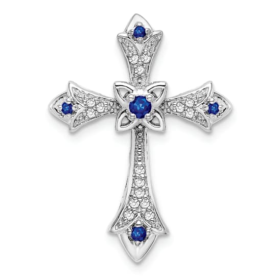 Rhodium Over 10k White Gold 0.09 cttw Sapphire and Diamond Fleur-de-Lis
Cross Slide Pendant