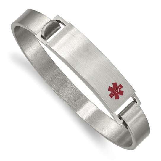 Stainless Steel Brushed with Red Enamel 8mm Medical ID Bangle