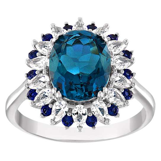 Sterling Silver Oval London Blue Topaz, Lab Created Sapphire and White
Sapphire Ring 4.0ctw