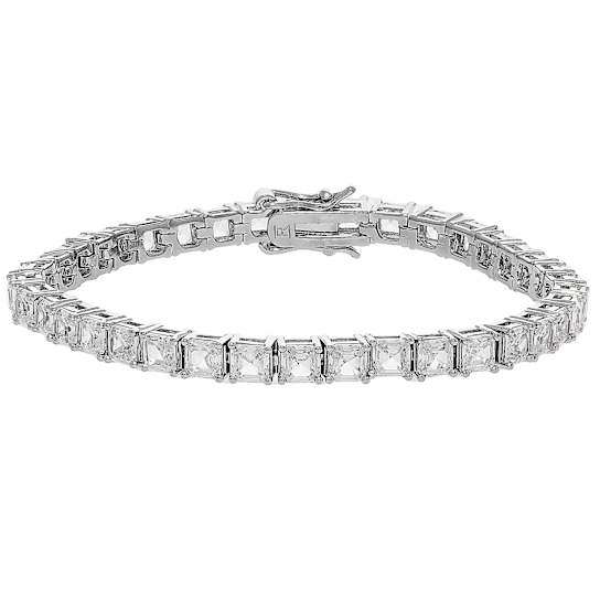 White Cubic Zirconia Rhodium Over Brass Asscher Cut Tennis Bracelet 20.00ctw