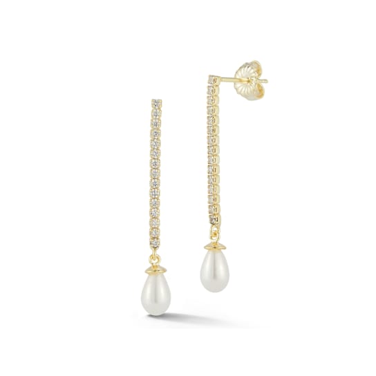 Sterling Statements 14K Yellow Gold Over Sterling Silver Freshwater
Pearl Tennis Dangle Earrings