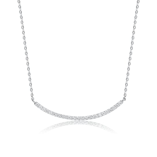 Curved CZ Bar Necklace In Sterling Silver