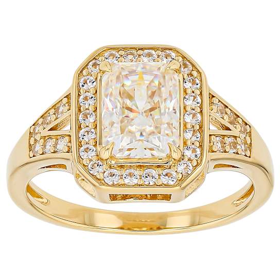 Diamond Simulant And Lab White Sapphire Ring In 18K Gold Over Sterling
Silver 2.78ctw