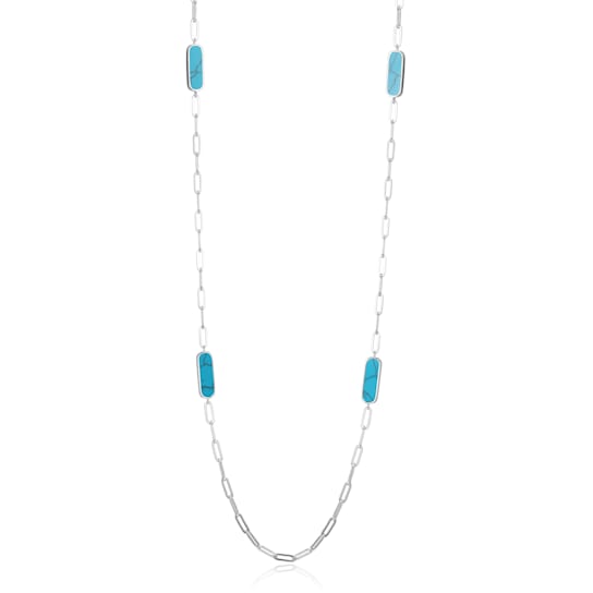Blue Turquoise Platinum Over Sterling Silver Necklace 17x5mm