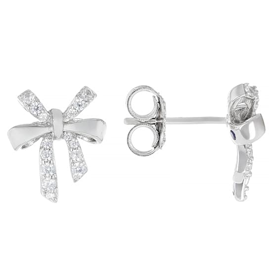CZ Bow Stud Earrings In Platinum-Enhanced Sterling Silver 0.46ctw