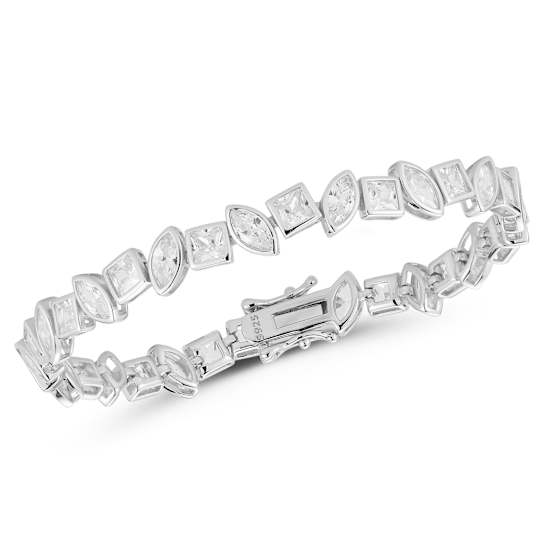 Rachel Zoe Mixed Shape CZ Tennis Bracelet in Rhodium Over Sterling Silver