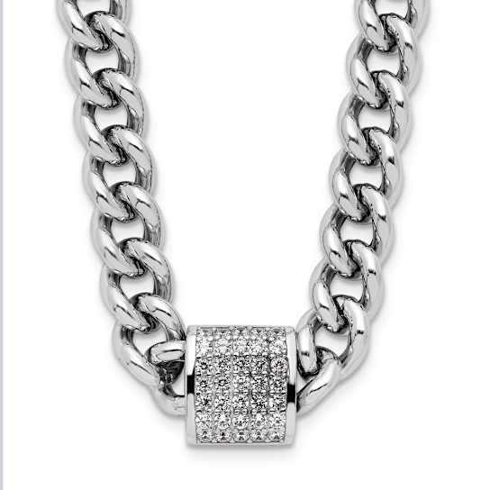 Rhodium Over Sterling Silver Cubic Zirconia Curb Link 17.5 Inch with 2
Inch Extension Necklace