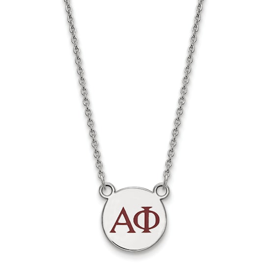 Rhodium Over Sterling Silver LogoArt Alpha Phi Small Enamel Pendant Necklace