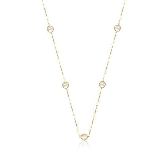 Mother-Of-Pearl Mariner Link Station Necklace In 14K Gold Over Sterling Silver