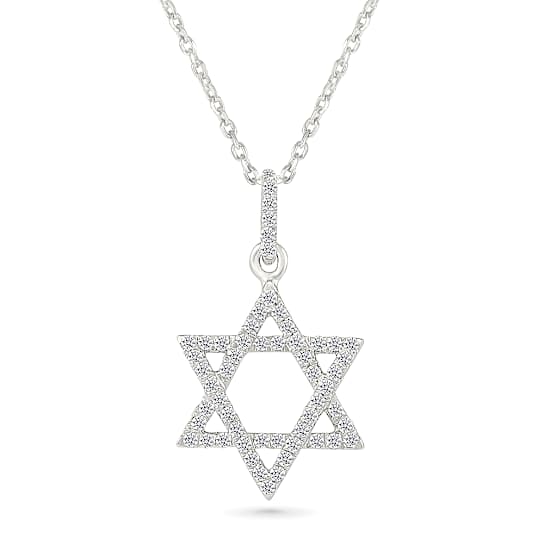 Diamond Star Of David Pendant Necklace In Sterling Silver 0.16ctw 18 Inch