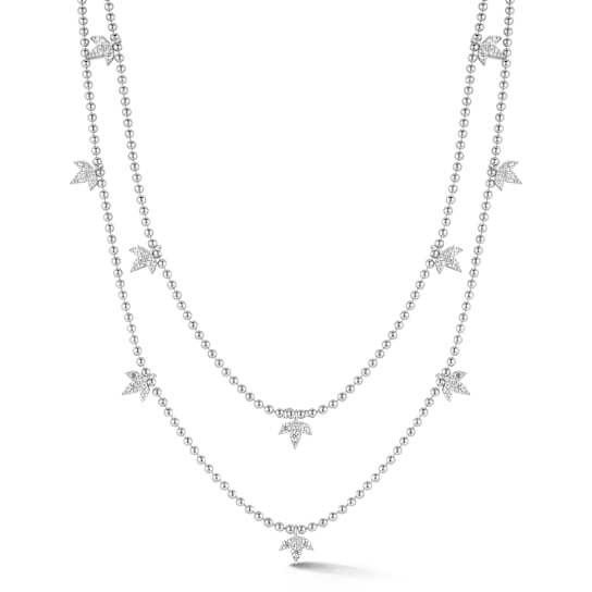 Rachel Zoe Double Layered Beaded Charm Necklace in Rhodium Over Sterling Silver