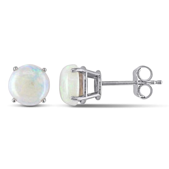 Opal Stud Earrings In 10K White Gold 1.20ctw