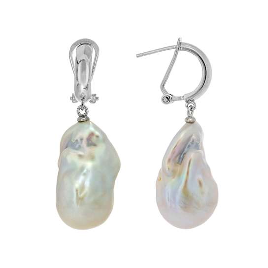 Large Freshwater Pearl Earrings In Sterling Silver