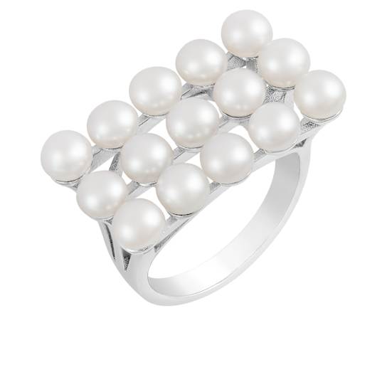 White Cultured Freshwater Pearl Rhodium Over Silver Ring