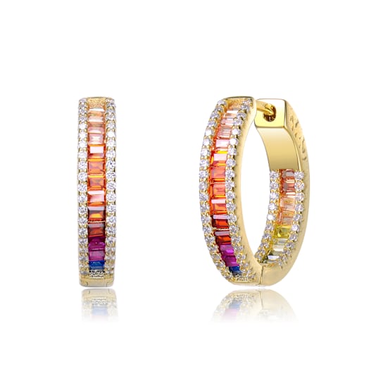 Multi-Color CZ Inside-Out Hoop Earrings In 14K Gold Over Brass