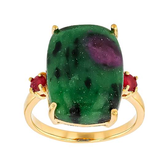 Ruby Zoisite Rectangular Cushion And Ruby Accent Ring In 18K Gold Over
Sterling Silver 0.32ctw