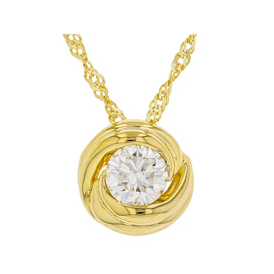 Moissanite 14k yellow gold over sterling silver solitaire pendant .60ct DEW