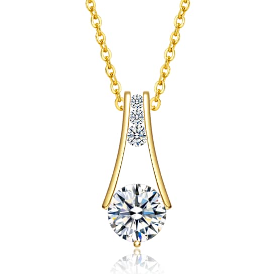 Moissanite Trapeze Pendant In 14K Gold Over Sterling Silver 1.50ctw DEW