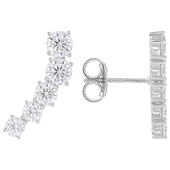 Moissanite Crawler Earrings In Platinum-Enhanced Sterling Silver