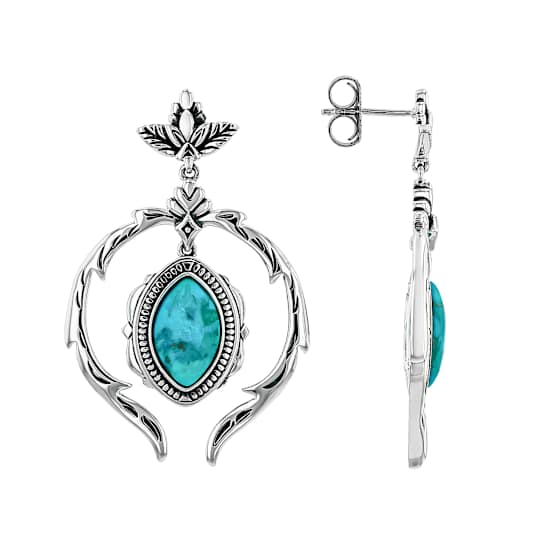 Blue Marquise Turquoise Oxidized Sterling Silver Earrings 13x8mm